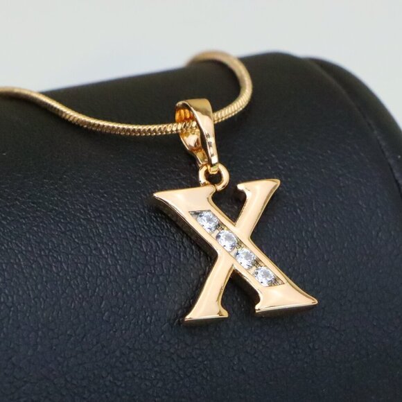 "Rose Gold Alphabet X Pendant with Crystals – Stylish Initial Charm,XPPT1373 - Picture 1 of 13